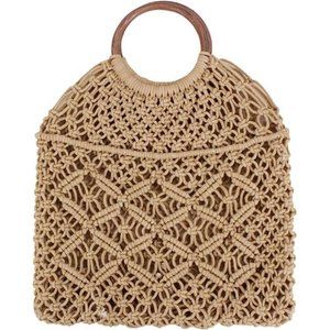Handmade Straw Bag Travel Beach Fishing Net Handbag Shopping Woven Shoulder Bag